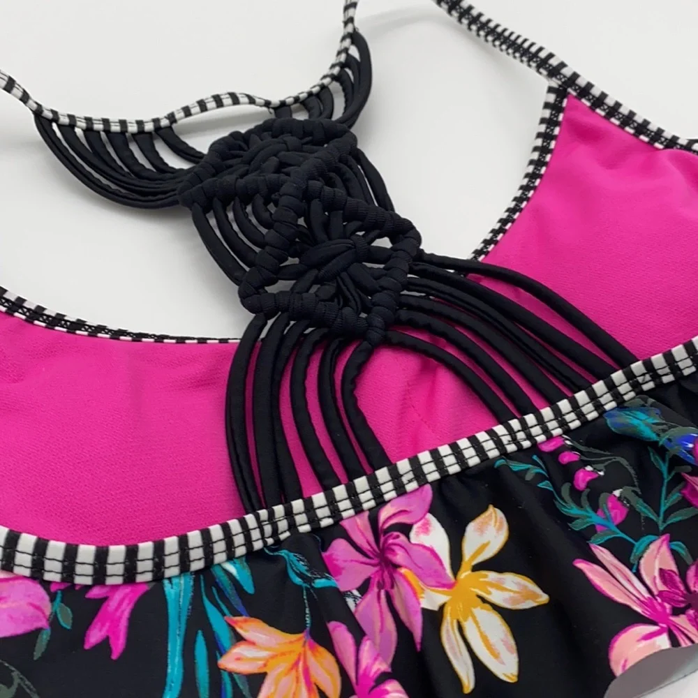 California‎ Waves Wildflower Flounce Bikini Top, S